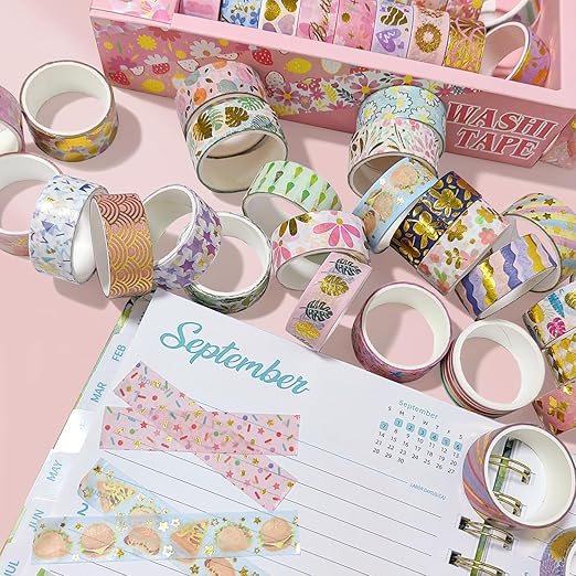 60 Rolls Floral Washi Tape Set,Flower Patterns Decorative Skinny Blooms Masking Tapes with Gold Foil Supplies for Arts,Scrapbook,Planner,DIY Arts and Crafts,Gift Wrapping