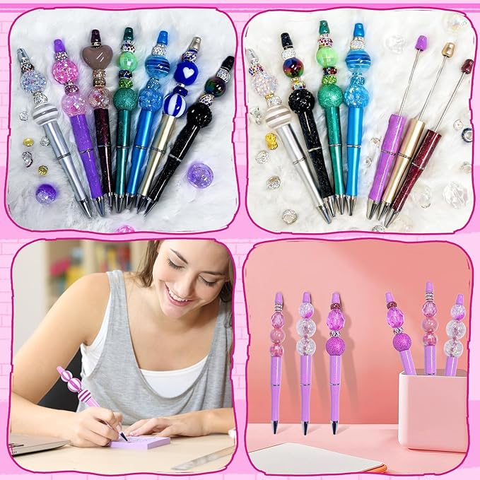 163 Pcs Pen Beads for Beadable Pens: Bubblegum Beads for Pen Making Bulk with Spacer Bead Rhinestone Bead (Rose Red)