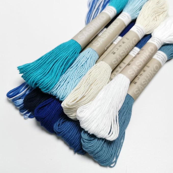 Olympus Sashiko Thread 20m(21.8yds) Bundles 100% Cotton (White and Blue 9Colors), OS-20M