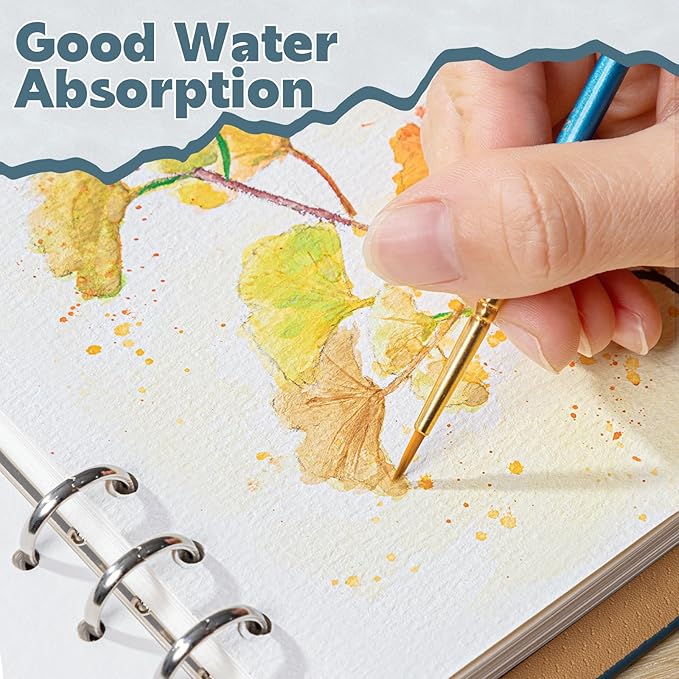 Prudiut 30 Sheets Watercolor Sketchbook, 140 lb/300 GSM Watercolor Journal Cold Press Watercolor Paper Watercolor Notebook for Painting, Drawing, Mixed Media(9.1x6.3 in)