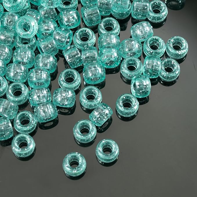 Gxueshan 1000 Pcs Acrylic Plastic Translucent Light Green Pony Beads 6x9mm Large Hole Kandi Beads Pens Hair Beads Bulk for Friendship Bracelet Necklace Jewelry Making Kit
