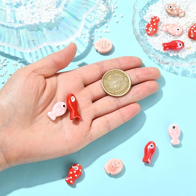 12Pcs Fish Ceramic Porcelain Beads for Jewelry Making 8 Styles Ocean Sea Beach Animal Spacer Beads for DIY Necklaces Earrings Bracelets Keychains Jewelry Findings Accessories