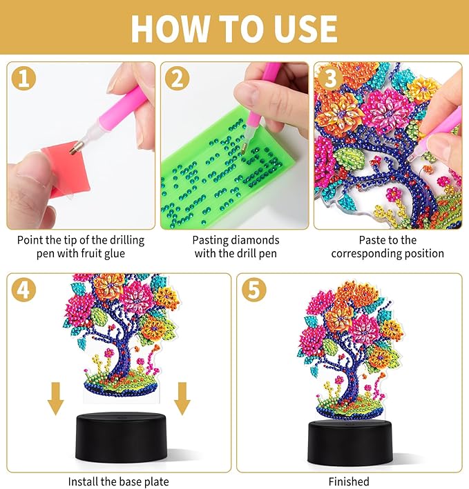 Diamond Painting Night Light, Diamond Painting Kits For Adults Desktop Ornaments For Table Tabletop Decor Diamond Art Accessories For Adult Beginner Touch Lamp for Bedrooms Living Room-Tree of Life