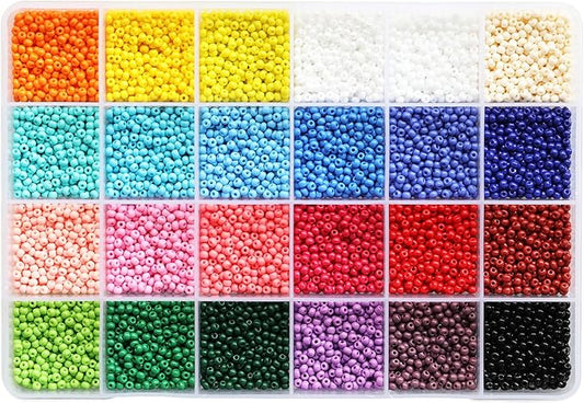 Bala&Fillic Size 3mm Seed Beads About 8400pcs in Box, 8/0 Round Glass Seed Beads for Making Bracelet Necklace Earring Jewelry (About 350pcs/Color, 24 Colors)