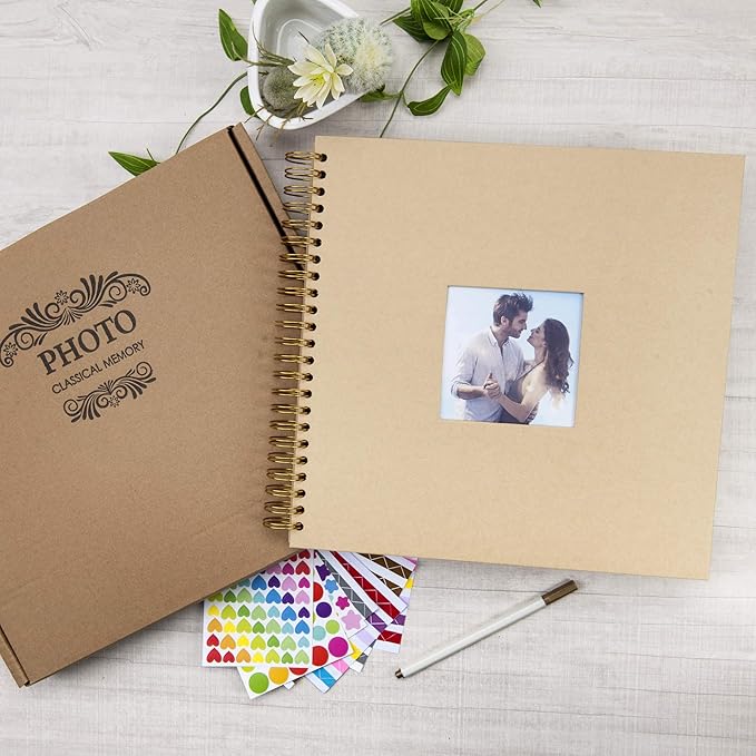 12 x 12 Inch Large DIY Scrapbook Photo Album with Window Design Cover 80 Pages Craft Paper Memory Book for Weeding Anniversary Travel and Baby (Brown)