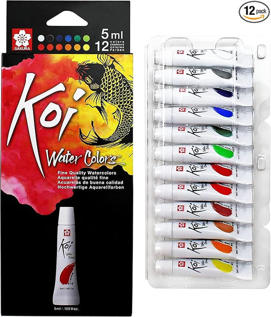 SAKURA Koi Water Color Paint, 5ml Tubes, 12 Colors XMW5L-12SET