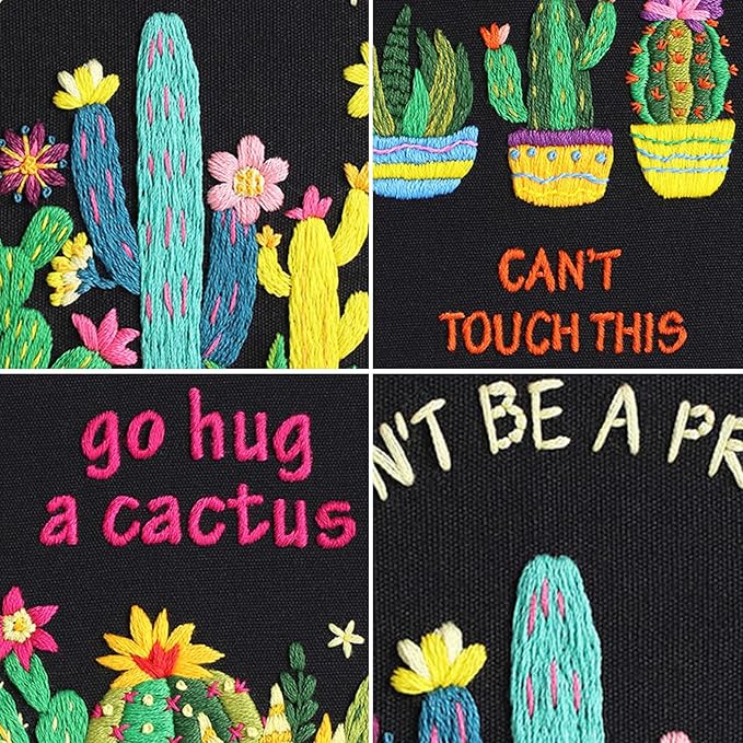 Louise Maelys Funny Cactus Embroidery Kits for Beginners,Cross Stitch Kit for Adults,Starters DIY Needlepoint Including Plant Pattern,Hoop,Instruction and Threads
