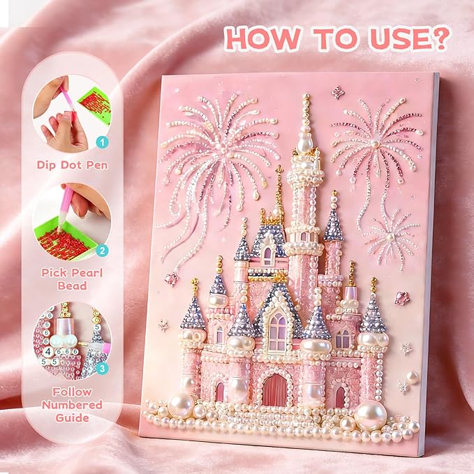 2026 New DIY Castle Beaded Art Kit - Castle Pearl Painting Kit, Plastic Pearl Art Craft for Adults and Beginners, Home Wall Decor, Valentine's Day Gift