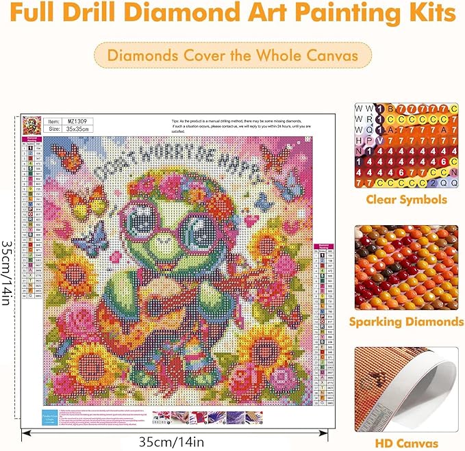 Axquilon Turtle Diamond Art Kits for Adults, 5D Diamond Painting Kits for Adults, DIY Full Round Drill Gem Art for Wall Home Decor Craft 14X14 Inch