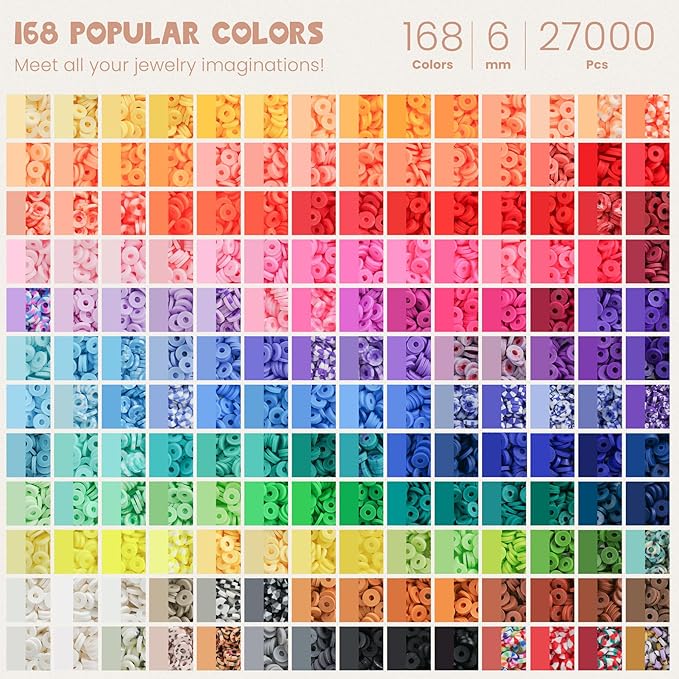 gionlion 30,000 pcs clay beads bracelet making kit, 168 colors 8 boxes flat preppy beads for friendship bracelets, jewelry kit with pendant charms elastic string crafts arts crafts gifts