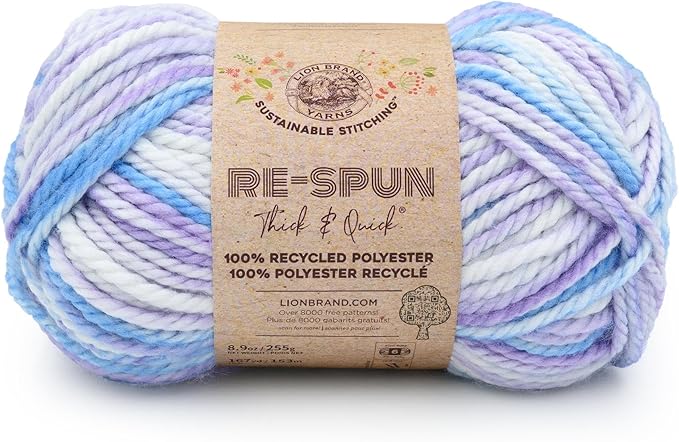 Lion Brand Yarn, Re-Spun Thick & Quick Super Bulky Yarn for Knitting, Crochet, and Crafts, Hyacinth, 1 Pack, Variegated Fiber for Chunky Blankets, Bulky Throws, and Cozy Sweaters