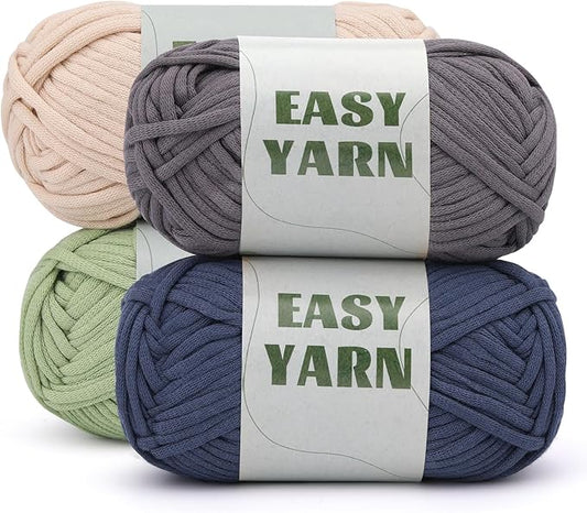 UzecPk 4x50g (7.1Oz) Crochet Yarn, 4x87Yds Beginner Yarn for Crocheting, Easy-to-See Stitches, Cotton-Nylon Blend Yarns for Crochet Kit Making(Dark Blue&Light Green&Dark Gray&Beige)