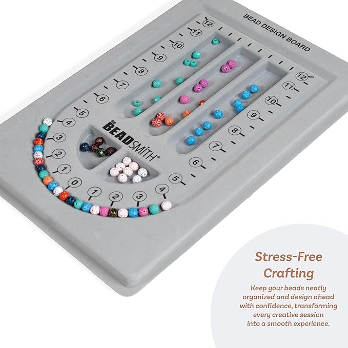 The Beadsmith Bead Board, Grey Flocked, 28” U-Shaped Channel, 8.5 x 12 inches, Design Boards for Creating Bracelets, Necklaces and Other Jewelry