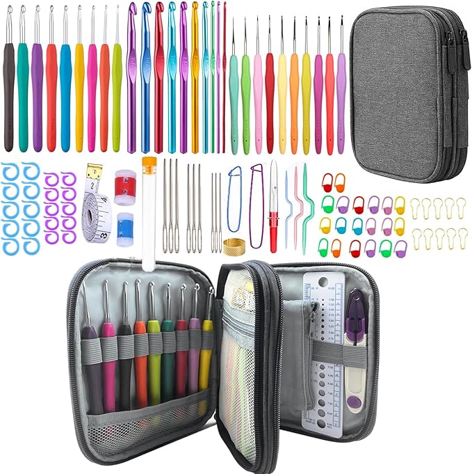 100pcs Crochet Hooks Set in Case Ergonomic Soft Grip Handles Weave Yarn Knitting Needles Kit and Crochet Needle Accessories Crochet Kit Complete Crochet Set for Beginners and Experiecced Crochet Lover