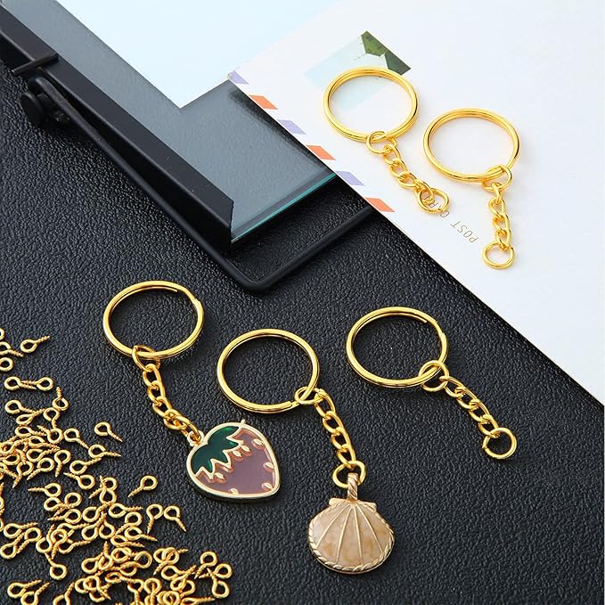 Hotop 360 Pcs Key Rings for Crafts Keychain Making Kit Including 90 Open Jump Rings Connectors, 180 Small Screw Eye Pins Hooks Bulk for DIY Keychain Supplies Crafts Jewelry Making(25 mm,Gold)