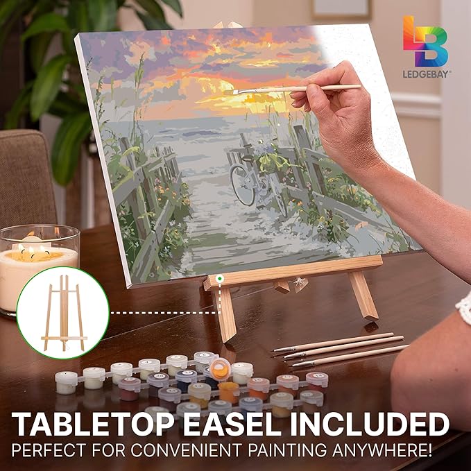 Ledgebay DIY Paint by Numbers Kit for Adults Framed Canvas: Beginner to Advanced Paint by Numbers Kit, Kits Include Acrylic Paint Set Brushes Tabletop Easel (Morning Ride 12" x 16" Framed)