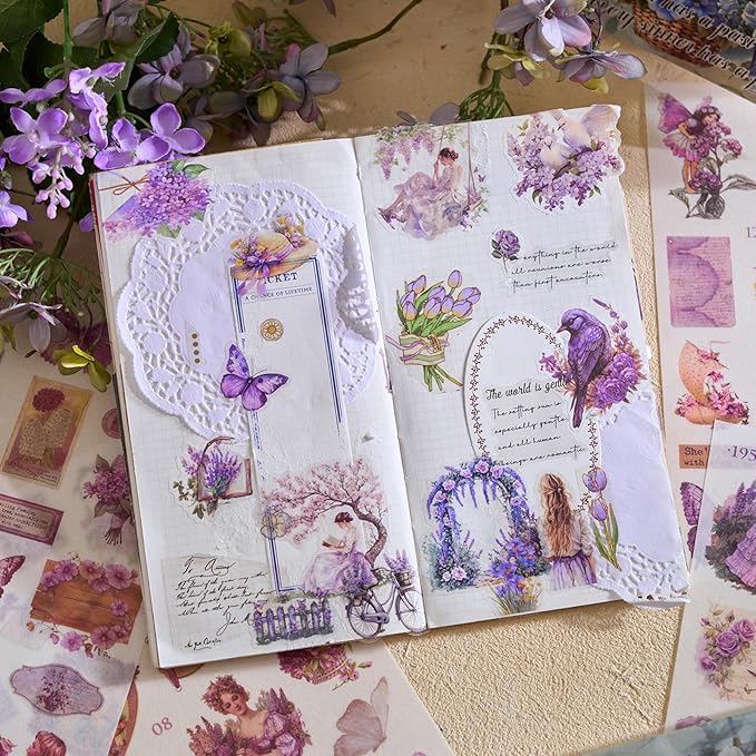 Pre-Cut Vintage Stickers for Journaling, 550+ Washi Sticker Book for Scrapbooking Ephemera for Junk Journal Supplies, Aesthetic Butterfly Flower Label Scrapbook Stickers for Adults DIY Arts Crafts