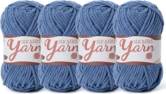 4 Pack Fluffy Velvet Yarn for Crocheting，Baby Blanket Yarn for Crocheting Soft，200g(262.4yds) Amigurumi Yarns，Plush Chenille Crochet Yarns，Puzzle Yarn for Crochet Weaving Craft(4 Navy Blue)