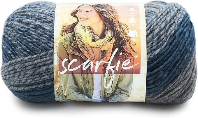 Lion Brand Yarn (1 Skein) Lion Brand Yarn Scarfie Bulky Yarn, Teal/Silver