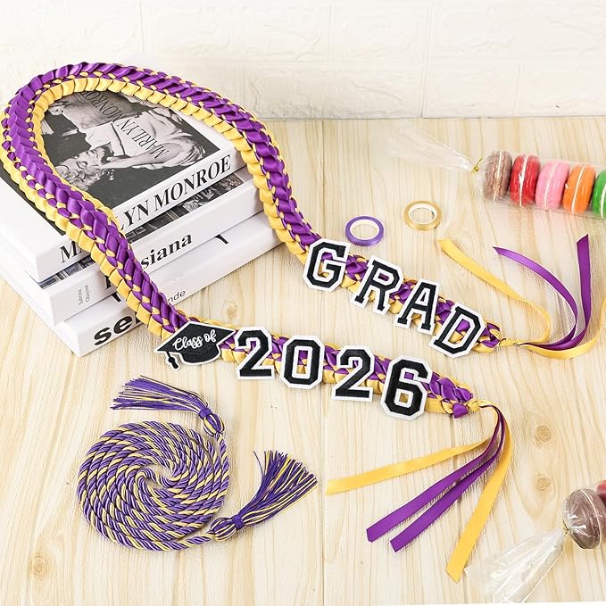 YLOLUL 16 Pcs Graduation Leis 2026 Graduation Candy Lei Kit with Honor Cord Class of 2026 Graduation Ribbon Money Lays Necklace Graduation Gift Party Accessories for Women Men