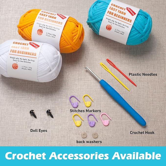 Crochet Yarn for Beginners, Beginner Yarn for Crocheting, 3 Pack×1.8 oz Amigurumi Yarns Set with Easy-to-See Stitches and No Split, Thick & Soft, Worsted Medium #4, Cotton-Nylon Blend