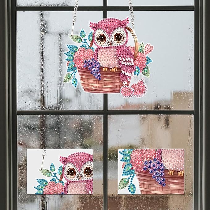 AiYuanzsh Animal Diamond Painting Kits Hanging Pendant, Beautiful Owl Art Hanging Sign DIY Special Shaped Crystal Pendant Ornaments for Home Garden Wall Hanging Kits Home Wall Decor Gift