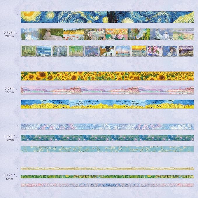 Scrapbooking Supplies Kit, Monet Van Gogh Oil Painting Theme Scrapbook Kit for Bullet Junk Journal, 12 Rolls Washi Tape, Stickers Papers for DIY Journaling Supplies, Craft Gift for Women Teenage