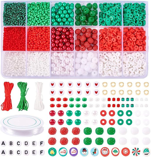 Magibeads Christmas Bracelet Making Kit Red Green White Round Letter Pony Beads Clay Beads with Wire Charm Bracelet Maker Set for Friendship Bracelets Necklace Garland Decor Crafts