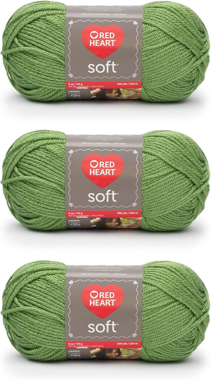 Red Heart Soft Guacamole Yarn - 3 Pack of 141g/5oz - Acrylic - 4 Medium (Worsted) - 256 Yards - Knitting/Crochet