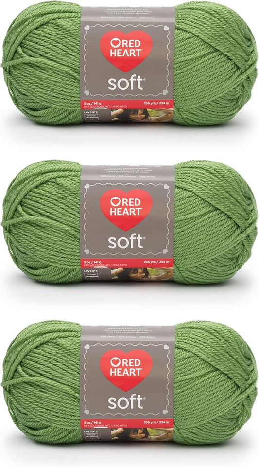 Red Heart Soft Guacamole Yarn - 3 Pack of 141g/5oz - Acrylic - 4 Medium (Worsted) - 256 Yards - Knitting/Crochet