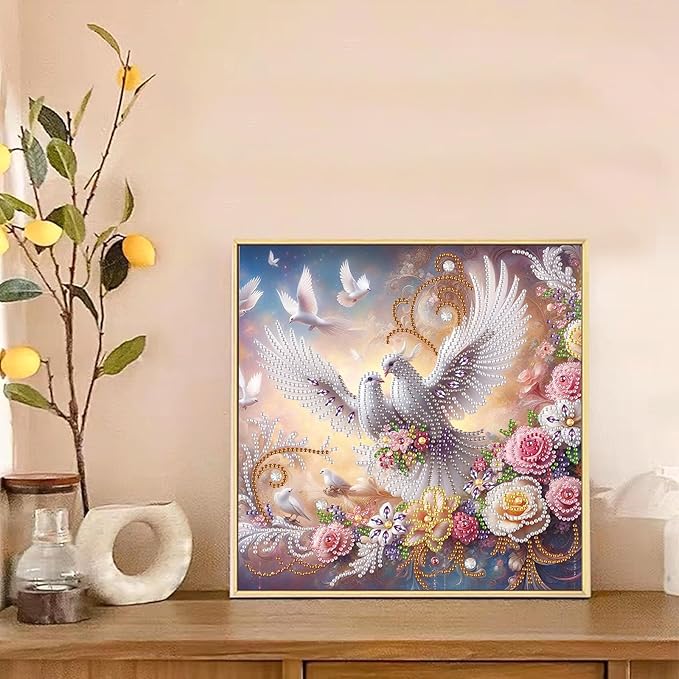 AiYuanzsh Diamond Art Painting Kits for Adults, 5D Special Shape Diamond Art Kits for Beginners, Crystal Rhinestones Diamond Painting for Home Wall Decoration Gift 12×12 inch, Happy White Dove