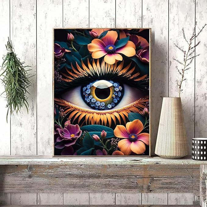 Meothan Eye Diamond Painting Kits for Adults Eyes Diamond Art Kits for Adult Beginners Full Round Drill Flower Diamond Art Painting Gem Art Kits for Home Wall Decor (16x12 inch)
