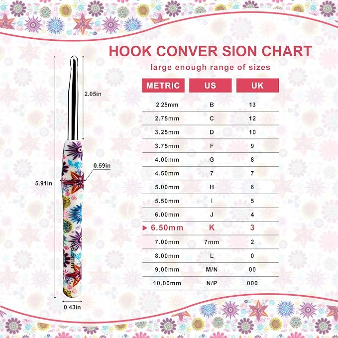 6.5mm Crochet Hook, Ergonomic Handle for Arthritic Hands, Soft Rubber Grip Extra Long  Knitting Needles for Beginners and Knitting Crocheting Yarn (6.5mm)