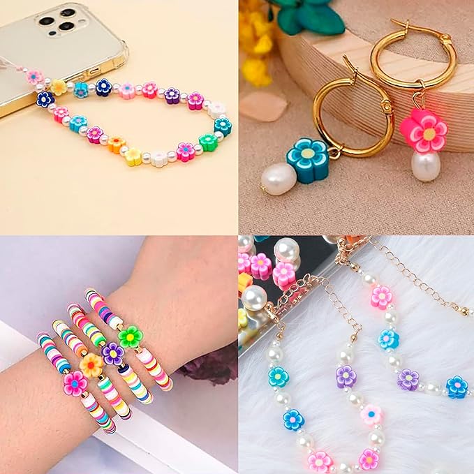 Flower Polymer Clay Beads Bracelet Making Cute Fun Spacer Beads for Jewelry Making, 180pcs Beads for Necklace Bracelets Earrings Key Chains Making DIY Accessories for Women