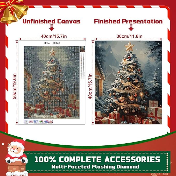 EMIEAUFG Christmas Diamond Art Kits for Adults, Christmas Tree Diamond Paiting Kit for Beginners, 5D DIY Round Full Drill Craft Diamond Dot Gem Art, Home Wall Decor 12" x 16"