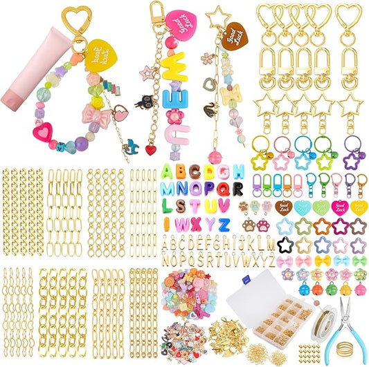 Ecoofor 561 Pcs Keychain Making Kit - Includes 30 Keychain Clips, 40 Extender Chains, 178 Charms, Beading Accessories, Jewelry Pliers - DIY Bag Charms & Jewelry Craft Kit Supplies