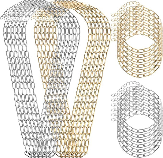 Oqqlin 32 Pcs Charm Necklace Bracelets Kit, Gold Silver Paperclip Chains Zinc Alloy 18 Inch Necklace 6.5 Inch Bracelet with Lobster Clasp for DIY Jewelry Making, Gifts