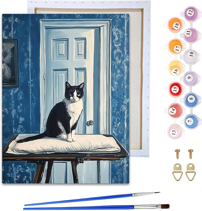 Reofrey Framed Paint by Numbers Kit for Adults & Beginner - 8x12 Inch Canvas Cat Animal Paint by Numbers - Educational & Creative Art Set for Beginners - Perfect for Home Wall Decoration C2013