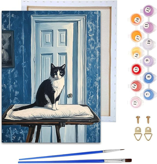 Reofrey Framed Paint by Numbers Kit for Adults & Beginner - 8x12 Inch Canvas Cat Animal Paint by Numbers - Educational & Creative Art Set for Beginners - Perfect for Home Wall Decoration C2013