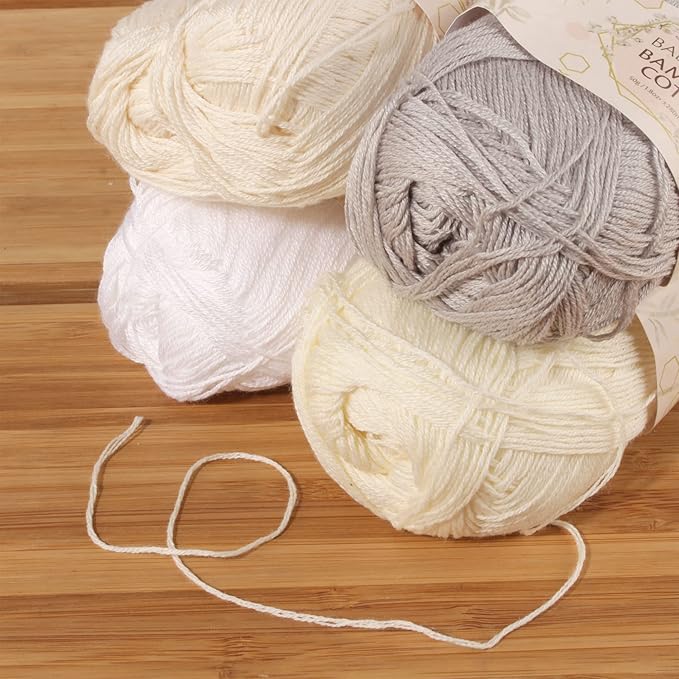 JubileeYarn Baby Soft Bamboo Cotton Yarn - 50g/Skein - Shades of White - 4 Skeins