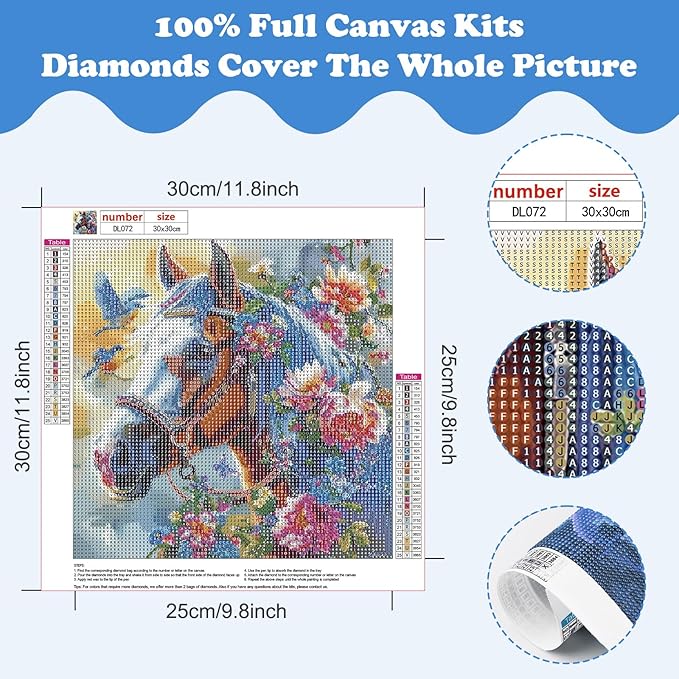 SENQAO 5D Diamond Painting Kits for Adults, Horse Diamond Art Kits for Adults Beginners - DIY Full Drill Round Diamond Dot Gem Art, Craft Gift Suitable for Home Wall Decoration 12×12 inch