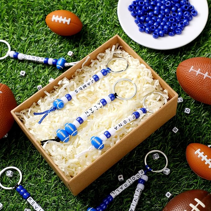 Landical 564 Pcs Football Keychain Making Kit DIY Blue Football Bead Key Chain Craft Adjustable Sport Letter Bead Charm Sport Theme Party Favor Gift Backpack Accessories Holiday Decor(Lively Color)