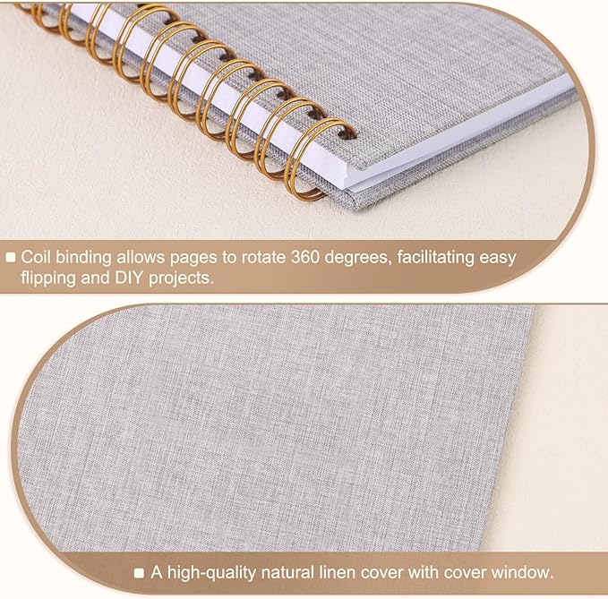 Scrapbook Photo Album 12x12 Inches 80 Pages Hardcover Kraft Paper Linen Cover Scrap Book Memory Book DIY Scrapbook Albums for Wedding Baby Boyfriend Travel Anniversary Family, Grey