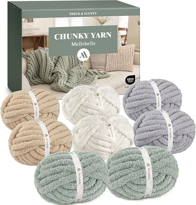 Jumbo Chenille Chunky Yarn for Crocheting - Super Bulky Fluffy Chunky Yarn for Hand Knitting - Extra Thick Soft Blanket Big Yarns 8 Jumbo Pack (27yds,8 oz Each Skein)