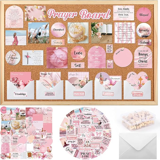 Prayer Board Stickers Supplies - 164 Pcs Prayer Board Kit with Pins Envelope Bible Verse Quotes Cards Christian Motivational Scrapbook Stickers, Bible Study Supplies for Women (Not Cork Board)