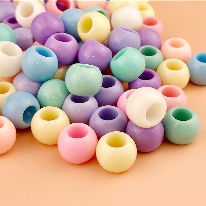 300 acrylic large hole beads for crafts and for hair 10mm x 12mm acrylic barrel beads with 5.7mm large hole, pastel assortment