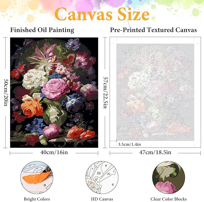 Paint by Numbers Kit for Adults Beginner Flower, Vintage Vase Adult Paint by Number Kits on Canvas, Colorful DIY Acrylic Oil Painting by Numbers for Adults, Perfect for Home Wall Decor 16X20 Inch