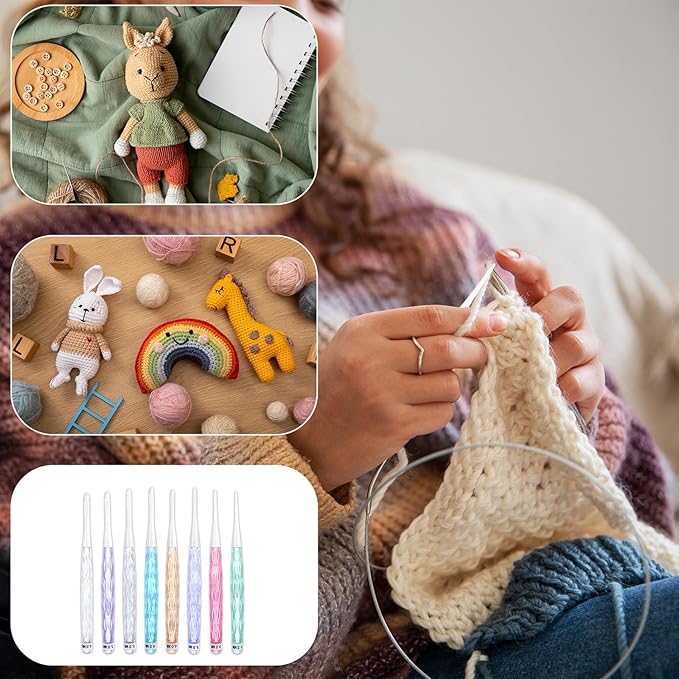 Ergonomic Crochet Hooks Set, 8Pcs Comfortable Practical Crochet Needles Colorful Knitting Kit for DIY Yarn Craft Great Gift for Women Adults Kids Children Beginners