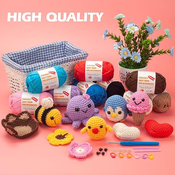 Crochet Yarn for Beginners, Cotton Yarn for Crocheting, 3 Pack×1.8 oz Amigurumi Yarns with Easy-to-See Stitches and No Split, Worsted Medium # 4 Yarn, Cotton-Nylon Blend,Thick & Soft