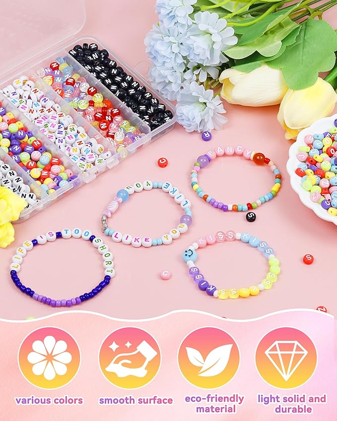 500PCS FIVEIZERO Letter Y Beads, 4x7mm Colored Round Letter Beads, Acrylic Assorted Alphabet Beads for Friendship Bracelet Making and DIY Crafts